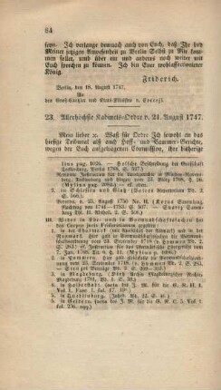 23. Allerhöchste Cabinets-Ordre v. 21. August 1747.