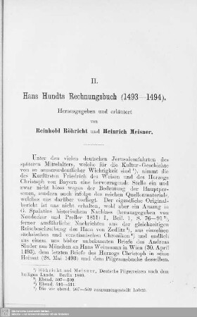 II. Hans Hundts Rechnungsbuch (1493-1494)