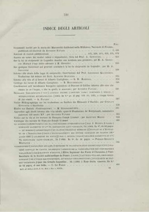 Indice degli articoli.