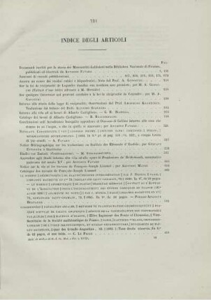 Indice degli articoli.