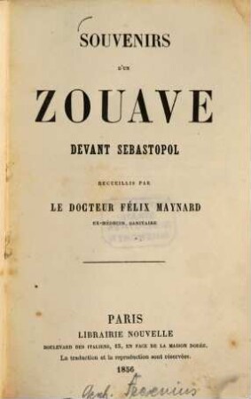 Souvenirs d'un zouave devant Sebastopol