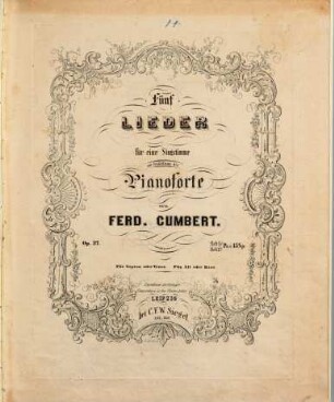 Fünf Lieder : für 1 Singstimme mit Begl. d. Pianoforte ; op. 27, 1. No 1 Ländler. No 2 Die dunklen Linden. - Pl.Nr. 204. - 9 S.