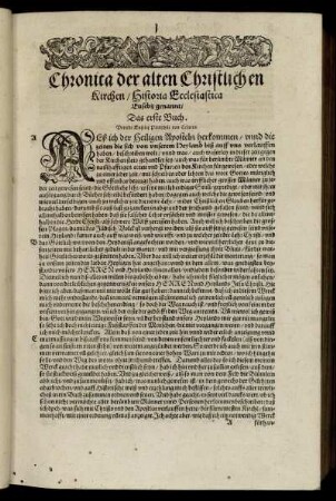 Chronica der alten Christlichen Kirchen/ Historia Ecclesiastica Eusebia genannt
