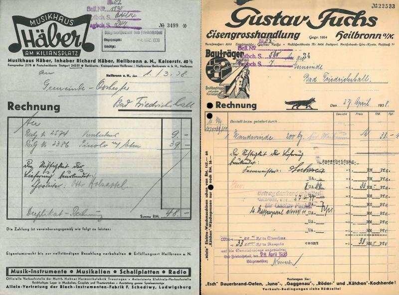 Rechnungen, Briefbögen, Postkarten u. ä. von Heilbronner Firmen mit typografischer Gestaltung Anfangsbuchstabe F, G, H, I, J, K