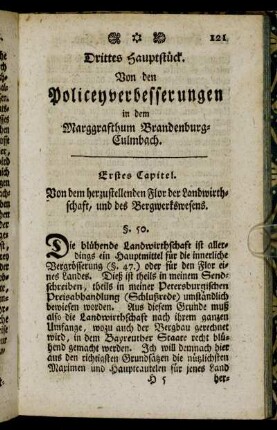Drittes Hauptstück. Von den Policeyverbesserungen in dem Marggrafthum Brandenburg-Culmbach.