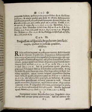 Cap. III. Progressum ad specialia Impuberum iura facit, eaque, quibus in iudiciis gaudent, absolvit