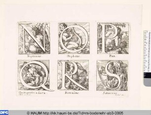 Figurales Alphabet vor antiken Figuren: N - S