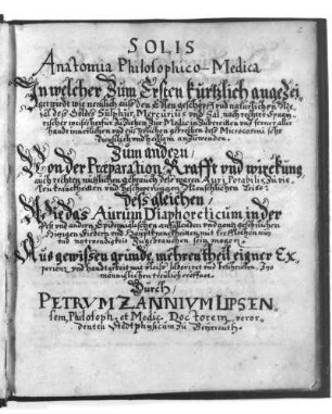 Peter Zahn: Solis anatomia philosophico-medica