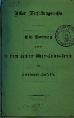 Ueber Verfassungswesen : Ein Vortrag, gehalten in einem Berliner Bürger-Bezirks-Verein