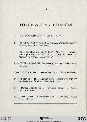 Porcelaines - Faiences (Nr. 5-21)