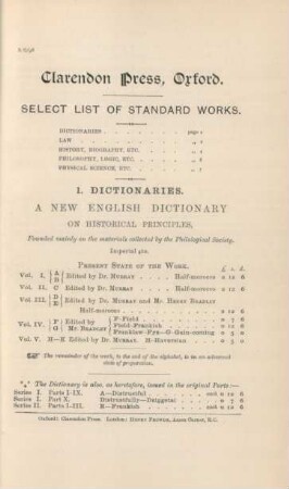 Clarendon Press, Oxford, selected list of standard works