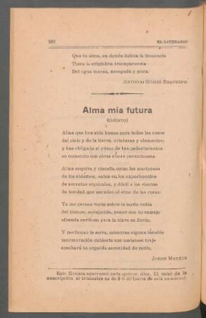 Alma mía futura : (Inédito)