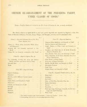 Chinese re-arrangement of the preceding tariff, under classes of goods