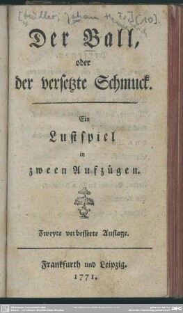 Der Ball, oder der versetzte Schmuck : Ein Lustspiel in zween Aufzügen