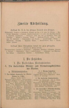A. Die Kaiserlichen Militär- und Verwaltungsbehörden der Marine.