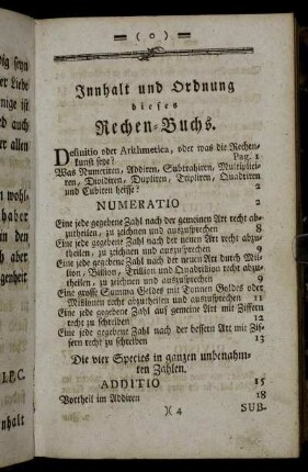 Innhalt und Ordnung dieses Rechen-Buchs