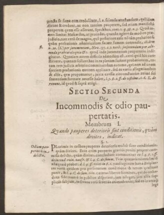 Sectio Secunda de Incommodis & odio paupertatis.