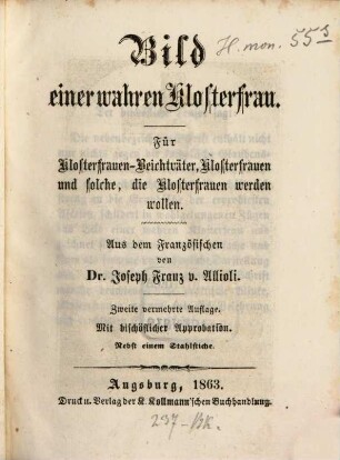 Bild einer wahren Klosterfrau : für Klosterfrauen-Beichtväter, Klosterfrauen und solche, die Klosterfrauen werden wollen