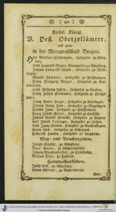 Kaiserl. Königl. V. Oest. Oberzollämter, und zwar in der Marggrafschaft Burgau.