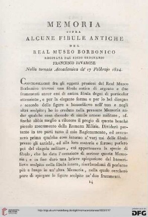 2: Memoria sopra alcune fibule antiche del Real Museo Borbonico
