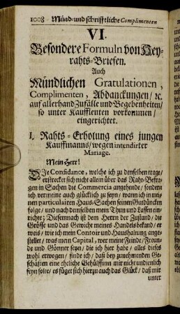 VI. Besondere Formuln von Heyrahts-Briefen.