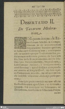 Dissertatio II. De Taxarum Moderatione