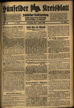 Zweite Ausgabe vom Samstag, den 01. April 1933.