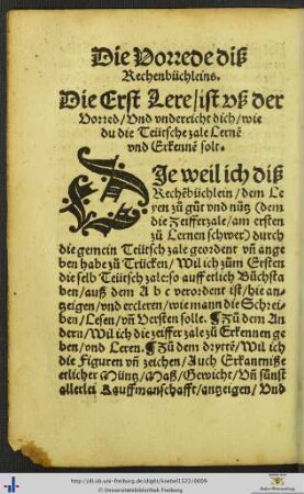 Die Vorrede diß Rechenbüchleins