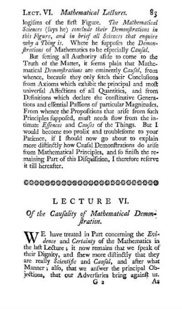 Lecture VI. On the Causality of Mathematical Demonstration.