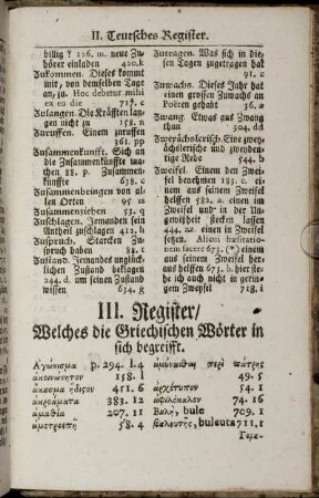 III. Register/ Welches die Griechischen Wörter in sich begreifft.