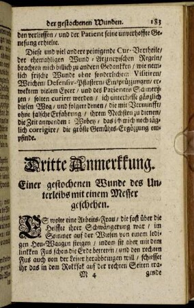 Dritte Anmerkkung. Einer gestochenen Wunde des Unterleibes mit einem Messer geschehen.