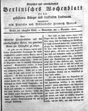 Sieben und achtzigstes Stueck, Sonnabend, den 1. September 1810.