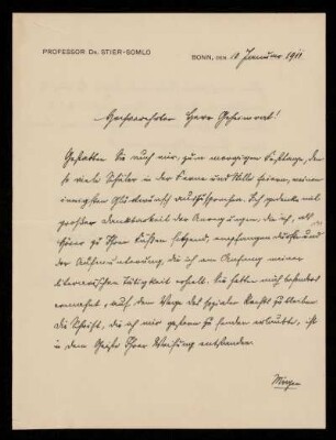 Brief von Fritz Stier-Somlo an Otto von Gierke, Bonn, 10.1.1911