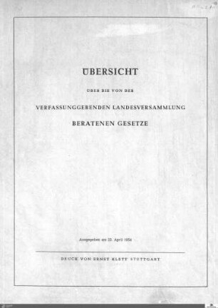 3: Verfassunggebende Landesversammlung Baden-Württemberg, Gesetzesübersicht, 1952-1953
