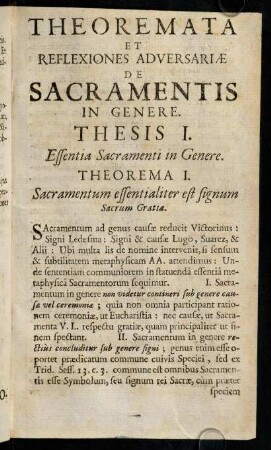 11-21, Thesis I. Essentia Sacramenti in Genere.