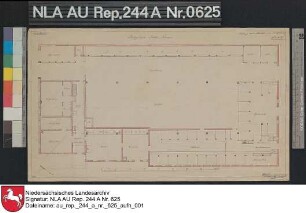 Grundriß vom Platzgebäude der Domäne Rothe Scheune bei GRIMERSUM Kolorierte Zeichnung von Schwägermann Papier Format 43,0x24,8 M 1:161