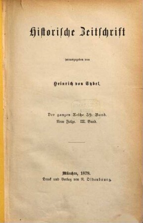 Historische Zeitschrift : HZ. 39. 1878
