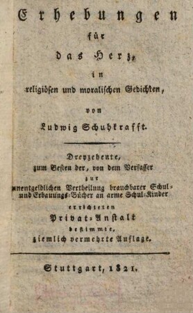 Erhebungen für das Herz : in religiösen und moralischen Gedichten