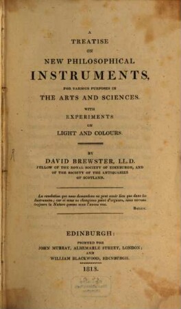 A Treatise on new philosophical Instruments for various purposes in the Arts and Sciences