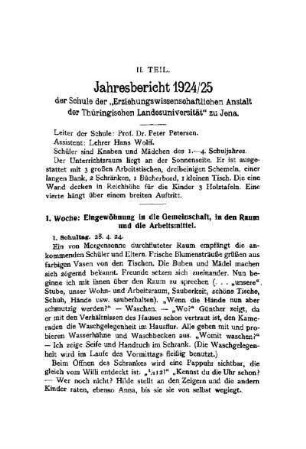 Jahresbericht 1924/25 der Schule der "Erziehungswissenschaftlichen Anstalt der Thüringischen Landesuniversität" zu Jena