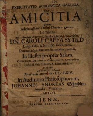 Exercitatio Academica Gallica, De Amicitia