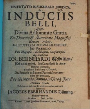 Dissertatio Inauguralis Iuridica, De Induciis Belli