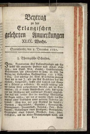 XLIX. Woche. Sonnabends, den 8. December. 1787.