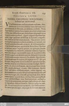 Epistola LXVII. Freder. Cardinali Borromaeo, Archiepiscopo Mediolanensi.