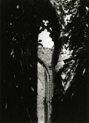 Oybin. Klosterkirche (1366/1384). Inneres der Ruine durch Chorfenster nach Westen