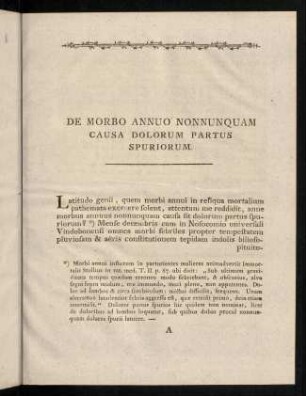 1-7, De Morbo Annuo Nonnunquam Causa Dolorum Partus Spuriorum.