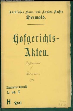 Hoffmeister, Johann zu Detmold gegen Hans Henrich Wissmann zu Detmold - Schuldforderung