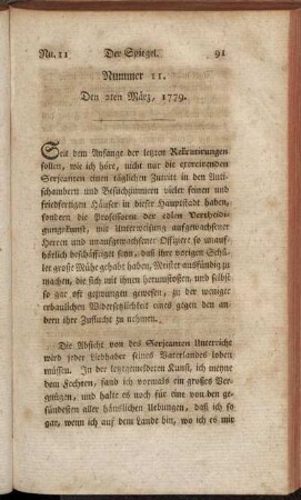 Nummer 11. Den 2ten März, 1779. - Nummer 12. Sonnabends, den 6. März, 1779.