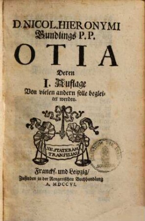 Nicol. Hieronymi Gundlings Otia. 2. (1706). - 244 S.
