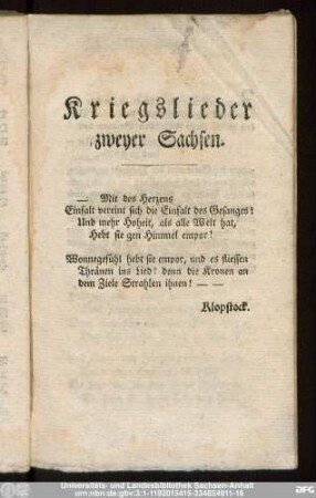 Kriegslieder zweyer Sachsen.